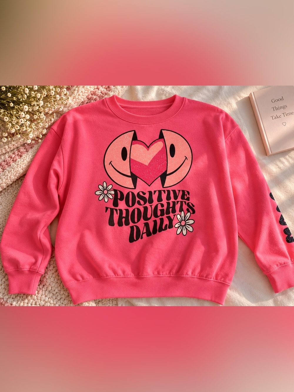 Justice Bright Pink 'Positive Thoughts Daily' Graphic Sweatshirt